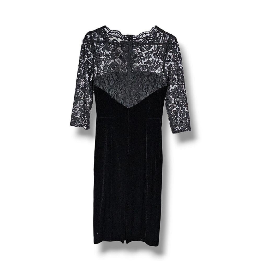 Eliza J Women's Black Lace Velvet Sleeveless Boat Neck Sheath Dress Size 6 - Picture 3 of 8